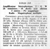 Robur Lulli 215 Fiche technique - Le Haut Parleur N°1201 - 6 mars 1969