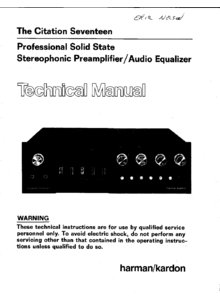 Harman / Kardon Citation 17 (Seventeen) • Manuel de service (20 pages)