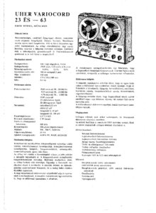Uher Variocord 23 et 63 • Instructions et schéma (en hongrois)