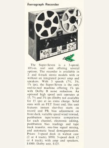 Ferrograph Super Seven • Publicité US 1973