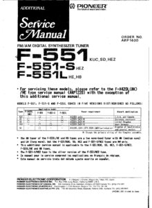 Pioneer F-551, F-551 S et F-551 L • Manuel de service