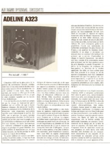 Adeline A 323 • Article - Banc d'essai La Revue du Son mai 1985