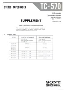 Sony TC-570 • Manuel de service (supplément)